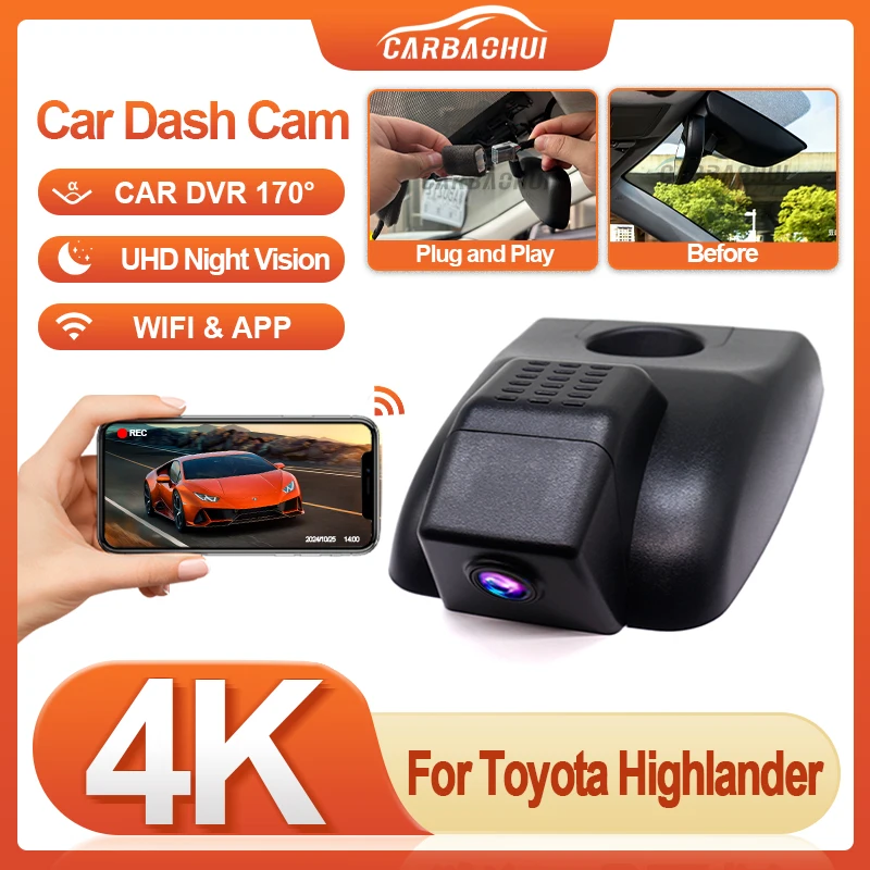 

Plug and play UHD 4K 2160P Car Dvr Dash Cam Camera For Toyota Highlander XU50 XU70 for Toyota Highlander XLE LE 2017-2025