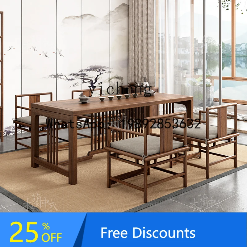 tea table and chair combination new Chinese simple Zen solid wood tea table antique desk living room study