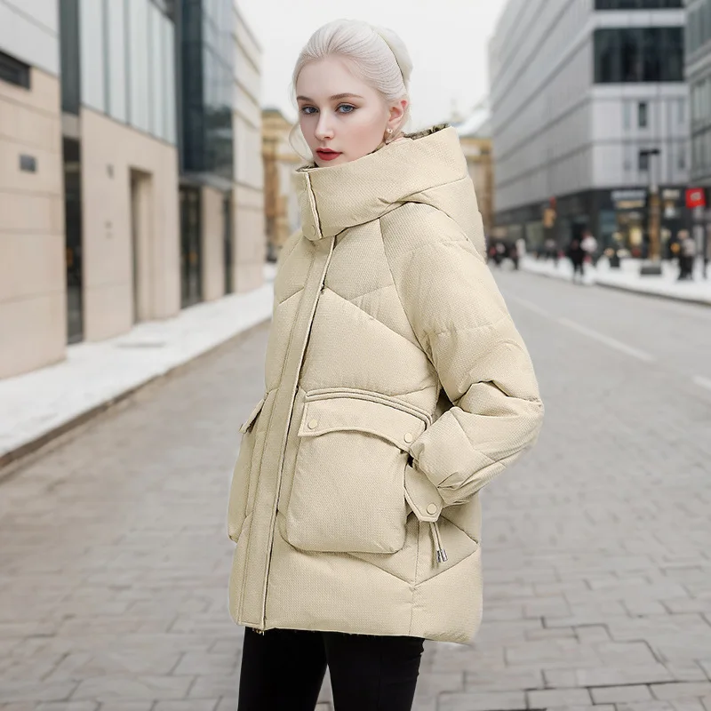 Abrigo corto de algodón con capucha para mujer, parka gruesa y cálida, a prueba de viento, informal, para estudiantes, invierno, 2023