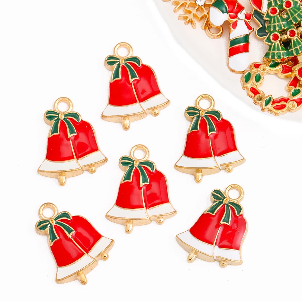 15Pcs Kawaii gingerbread Man Elk Bell Christmas Snowflake enamel Pendant Charm for bracelet earrings DIY handmade accessories