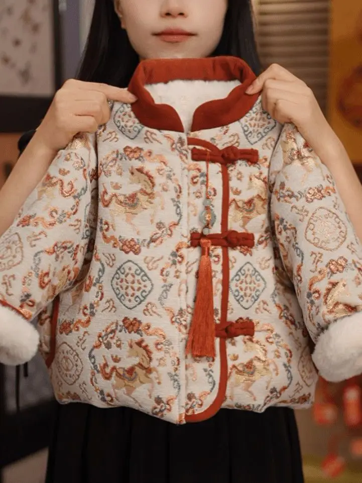 

Thiened Fce New Chinese Sle Year-End eetings Cartoon Children's Outfit Boys Girls Baby Cotton Padded Jaet Warm Lon...