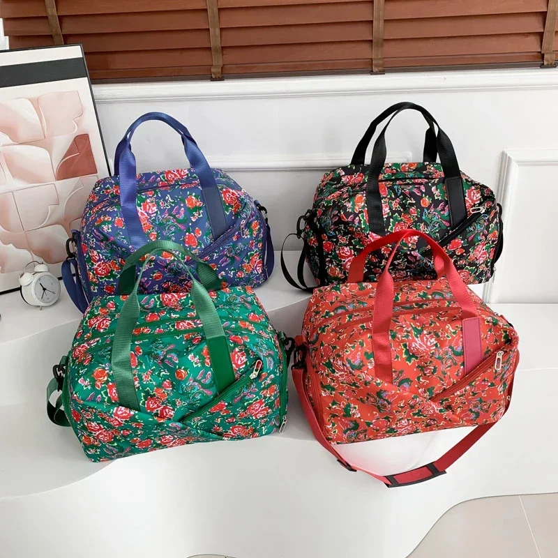 Nylon Fabric Zipper Sewing Chain Flower Color Shoulder Bag Fashionable Simple Tote Women\'s Bag Fitness Swimming Journey Handbag