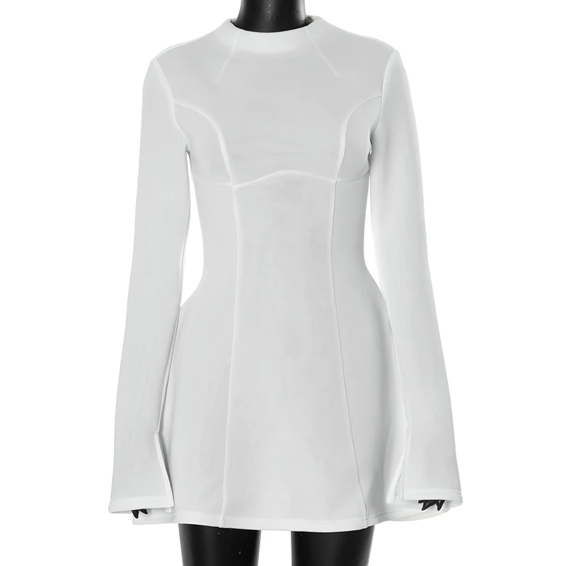 Women's New in dress novelty 2025 long sleeve Short dresses elegant party Casual Simple solid white black fashion Backless skirt