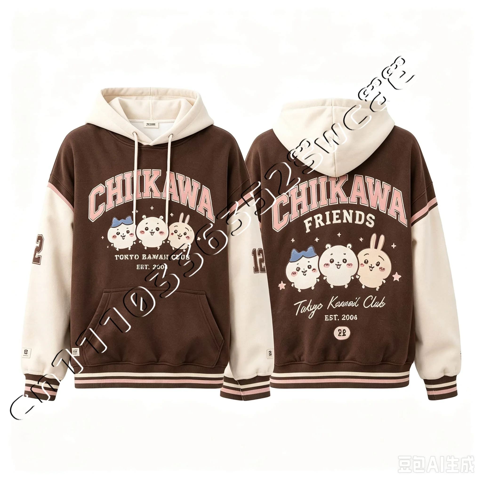 Neuer Chiikawa American Retro Color Block Pullover Hoodie, mehrfarbig, mit niedlichem Cartoon-Print, für Paare und beste Freunde, passend für die ganze Familie – Detail 6