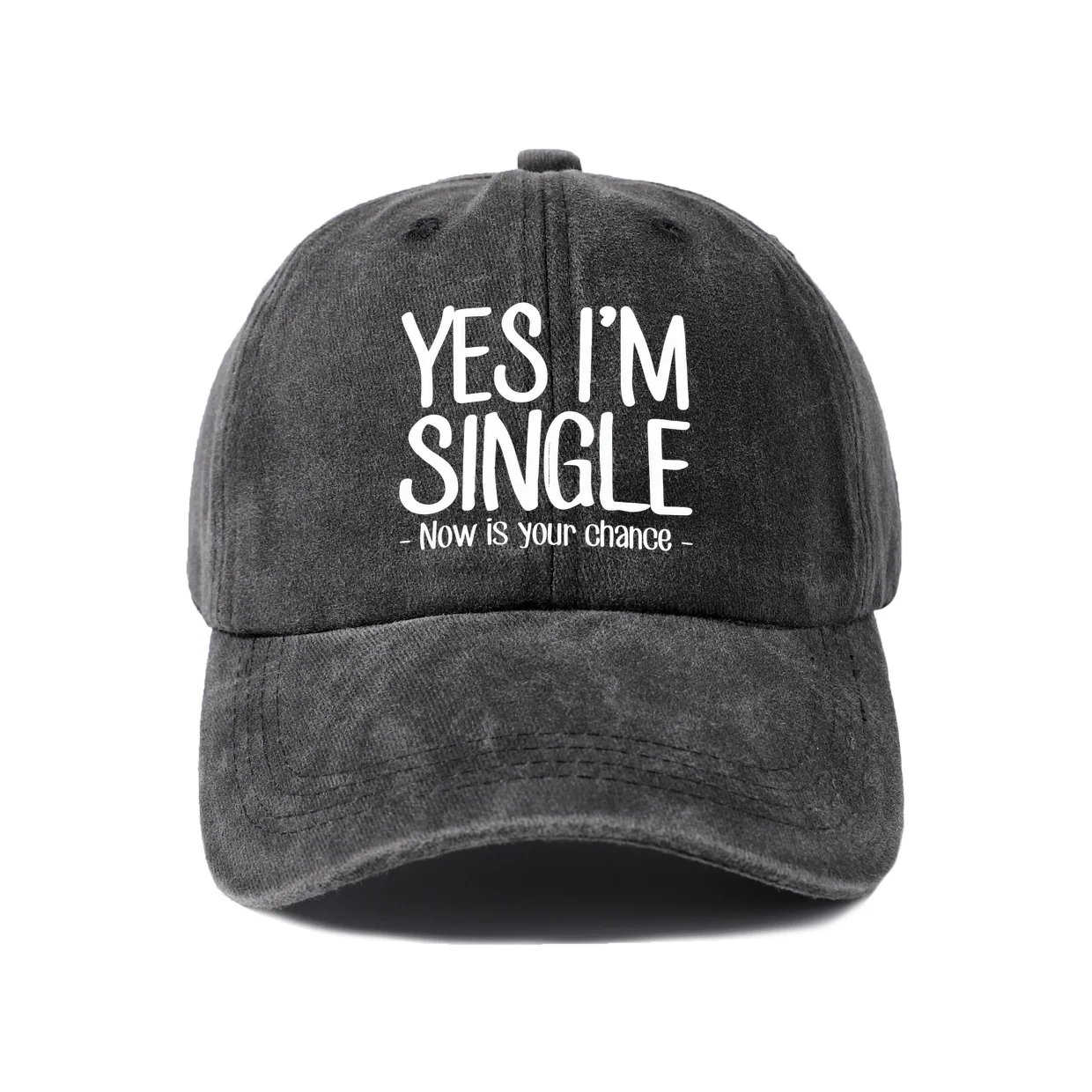 Yes I Am Single Quote Graphic Vintage Washed Baseball Cap, Adjustable Unisex Dad Hat, Casual Gift