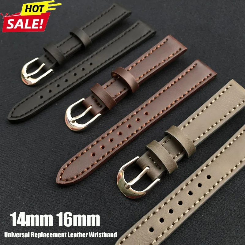 Leder-Uhrenarmband, 14 mm, 16 mm, für Damen, hochwertiges Smartwatch-Armband, Vintage-Armbänder, universelles Armband