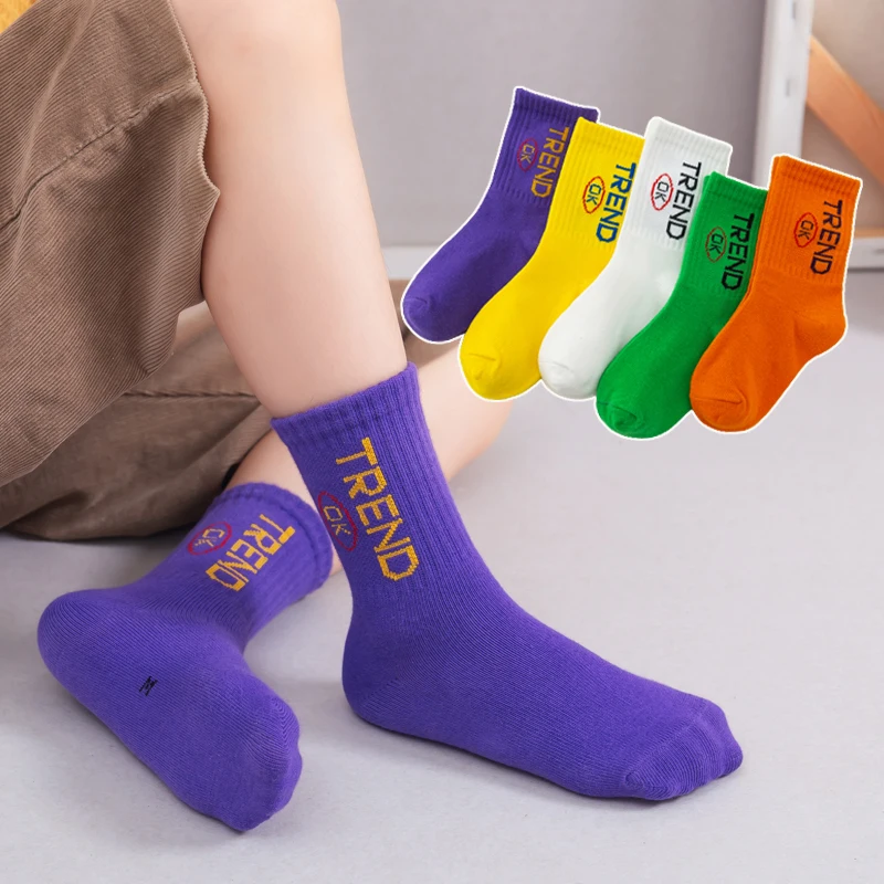 Children's Socks Boys and Girls Medium Length Socks Letters Trendy Big Children's and Students' Sports Socks