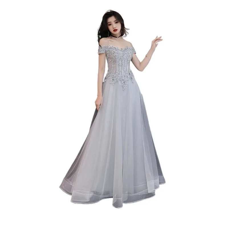 2025 ฤดูใบไม้ผลิใหม่ผู้หญิงคุณภาพสูงปักจัดเลี้ยงElegant Oneไหล่การประชุมประจําปีโฮสต์ชุดยาวเซ็กซี่ชุด