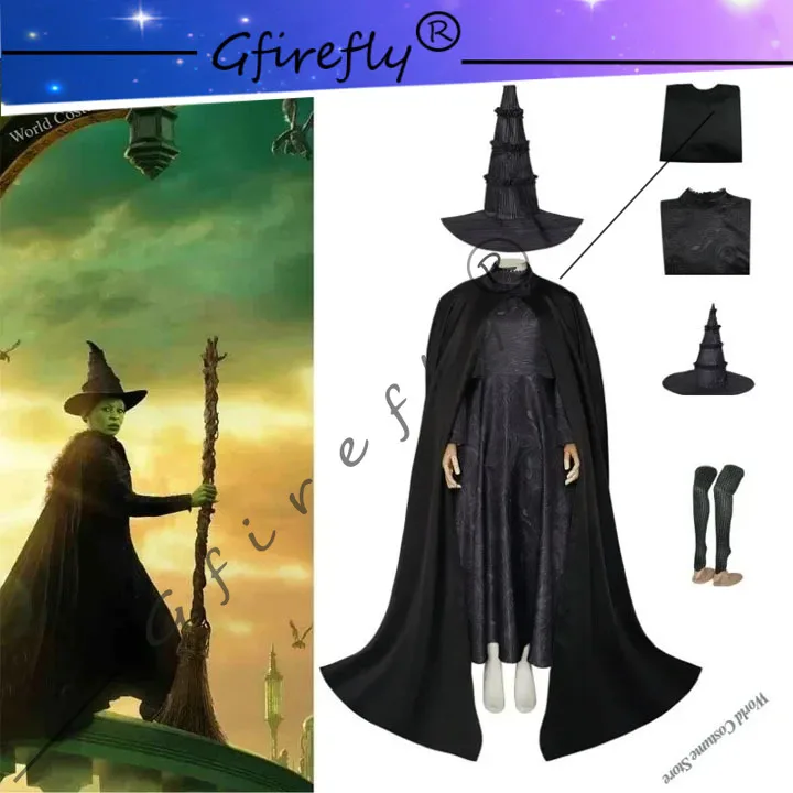 Wicked Cosplay Kostuum Glinda Elphaba Kleding Gotic Movie Party Rollenspel Heksen cosplay kleding volledige set hoed 2024New magic