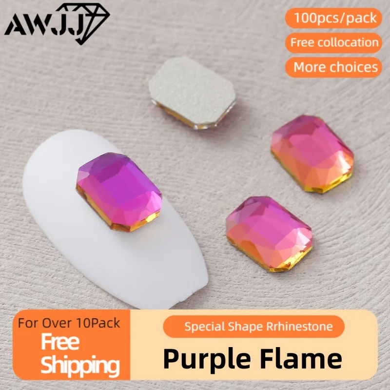 100pcs Purple Flame Gradient Various shapes Self-Adhesive Precision-cut Nail Art Rhinestones Skilled Choice Eco-Friendly & Safe