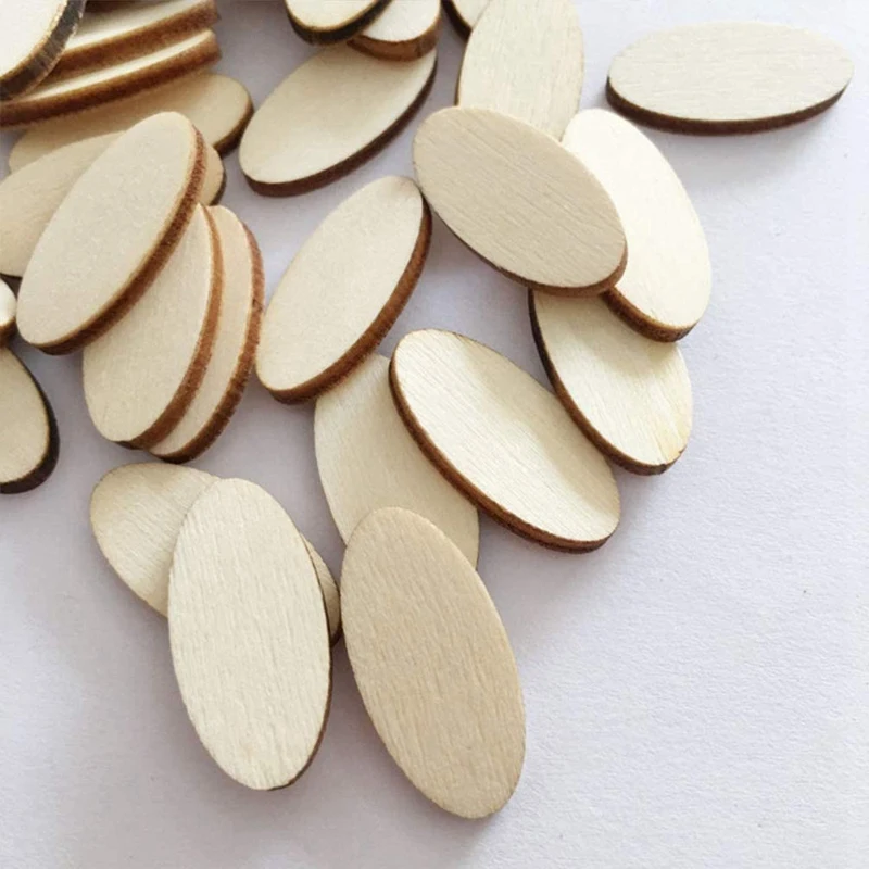 200Pcs Wooden Oval Slices ,Unfinished Wooden Slice For DIY Craft Paint Christmas Decor Centerpiece Gift Tag