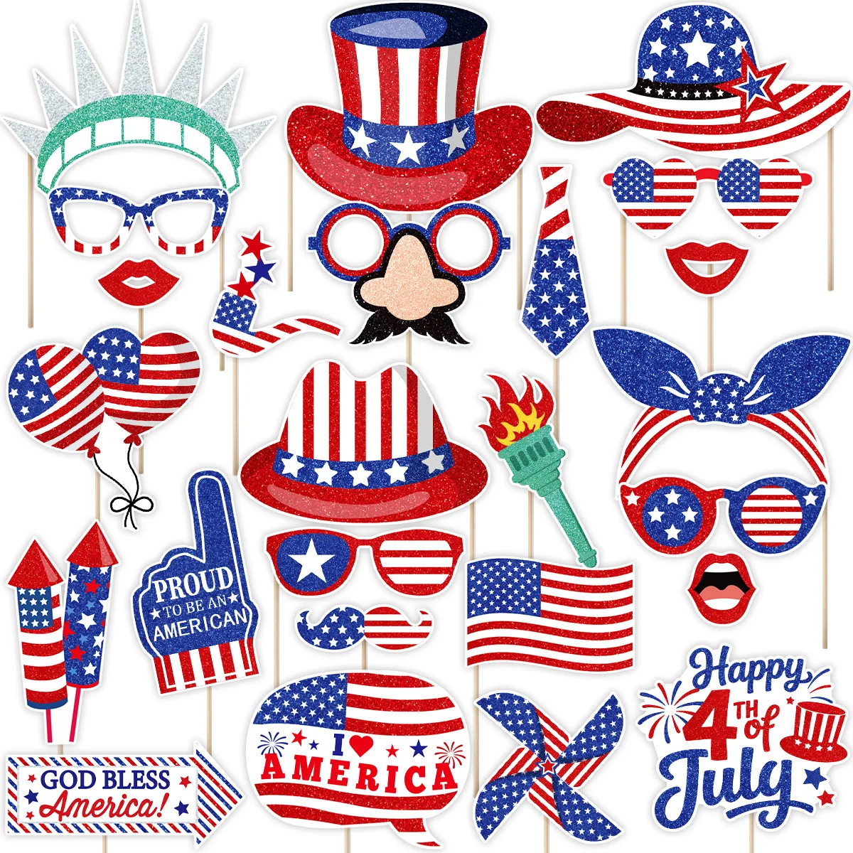25-teiliges Set für die Unabhängigkeitstag-Party, amerikanische Papier-Foto-Requisiten, 4. Juli USA Party-Dekoration