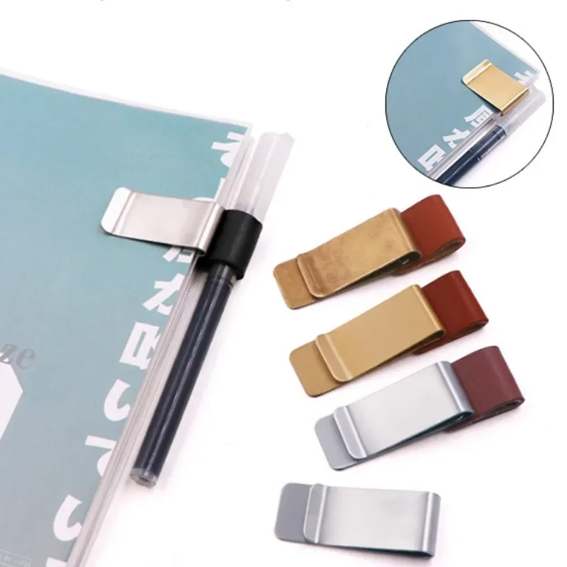 1 Pc Metalen Notebook Penhouder Retro Metalen Lederen Pen Clip Rvs Journal Notebook Papier Map