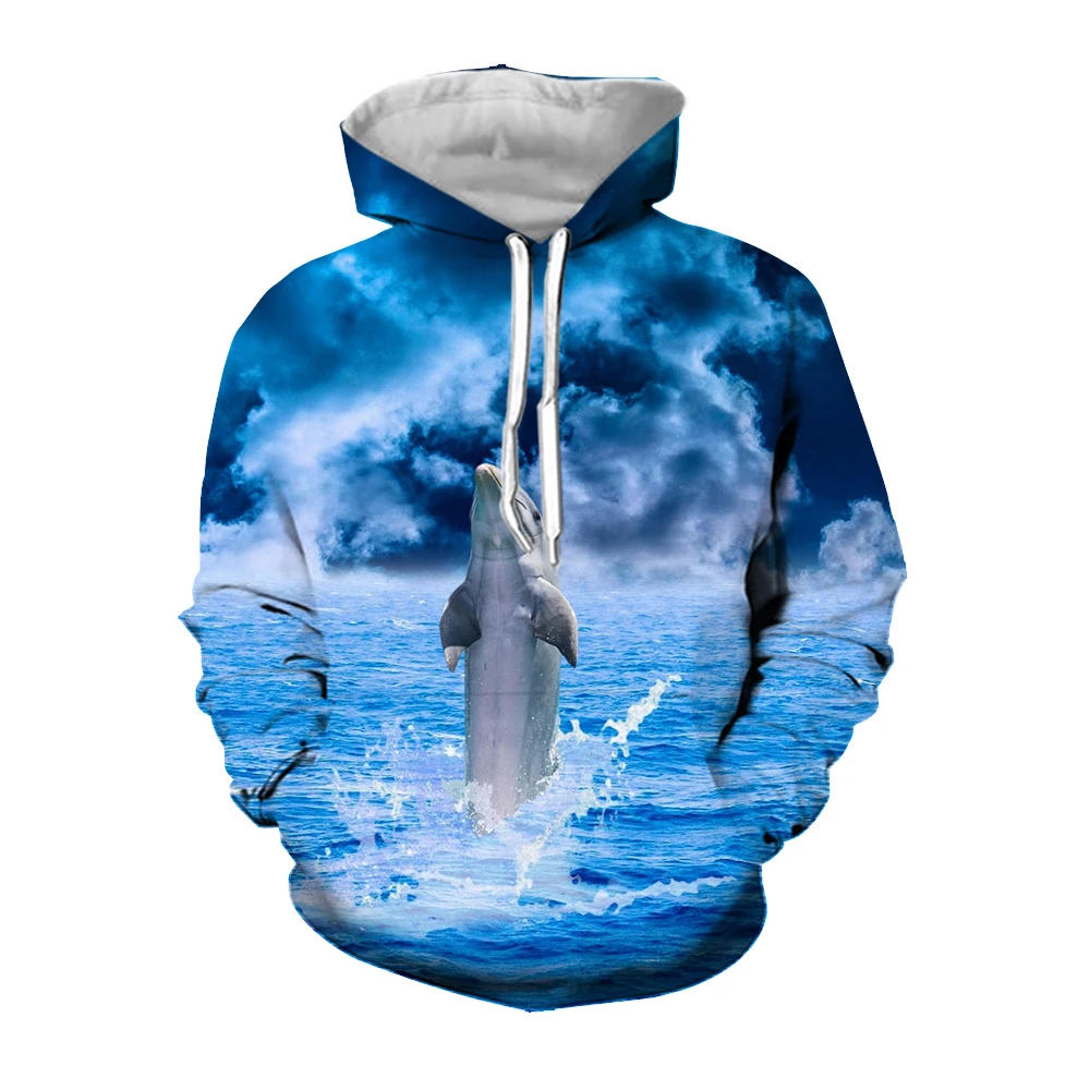 Jumeast 3D Sea Animal Dolphin Printed Men Hoodies Beach Hawaii Flipper Zero Hacker Kangaroo Pocket Hoody Aesthetic Youth Clothes