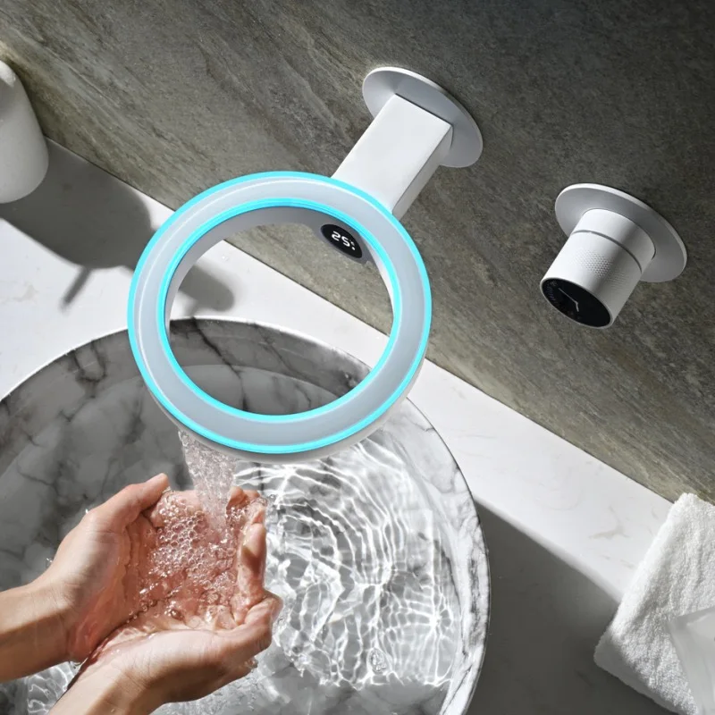 

Ambient Lighting Faucet Full Copper Digital Display for Hot And Cold Water Bathroom Sink Faucet