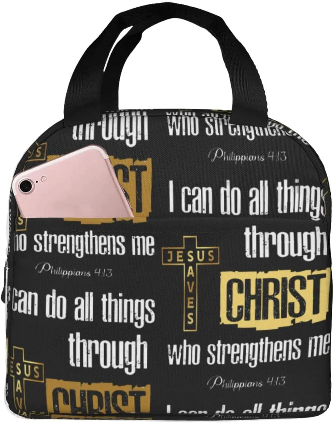 Jesus Cross Insulated Lunch Box Reusable Lunch Bag, Cooler Lunch Tote Bag for Women Men Picnic Office Work