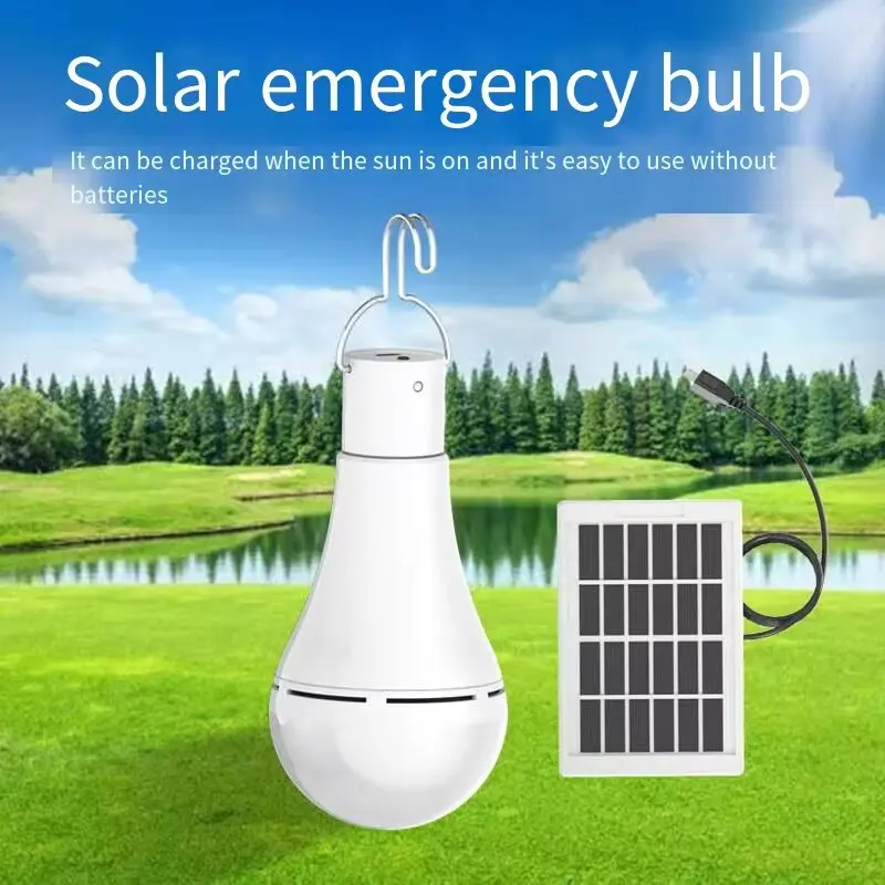 2024 New LED Solar Lamp Bulb Outdoor Waterproof Portable Solar Garden Hanging Light Hiking Fishing Emergency Lights