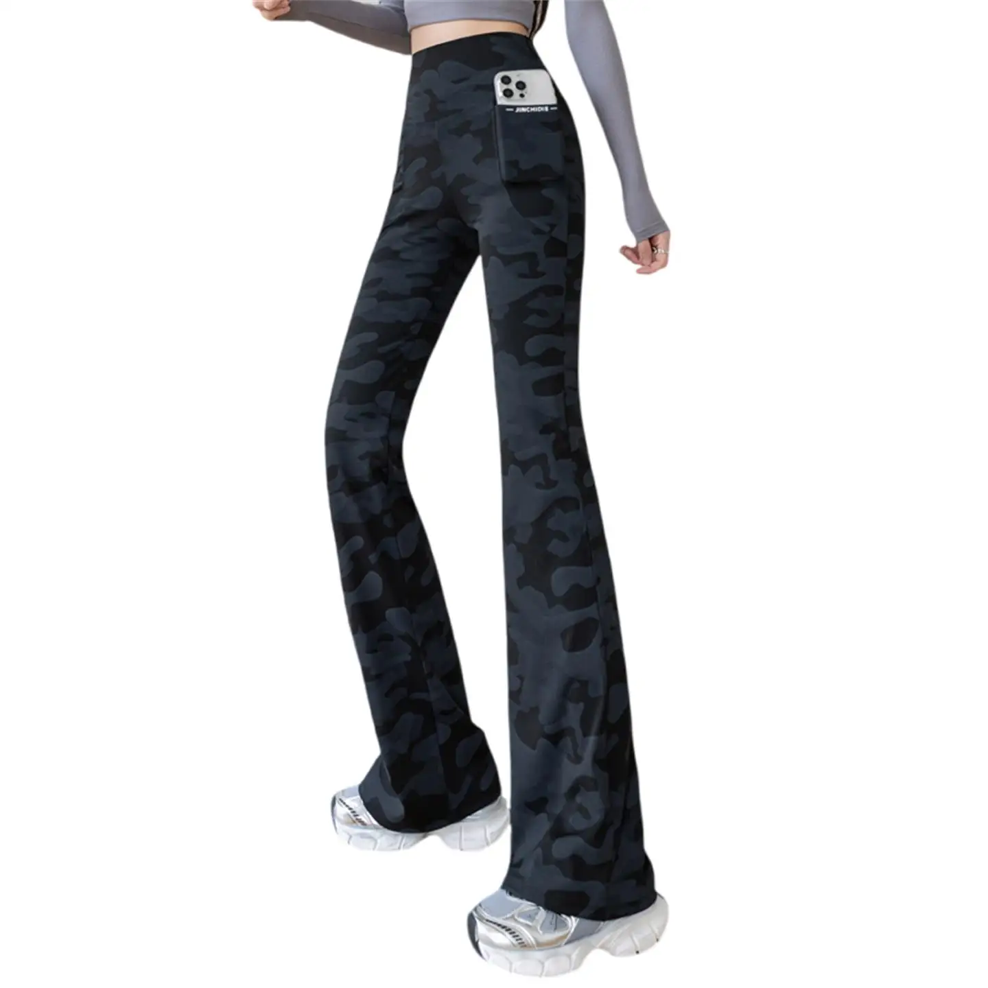 High Waist Camouflage Wide Leg ark Pants Women's Outdoor Wear Summer Fitn Yoga Trousers with Double Sided kets