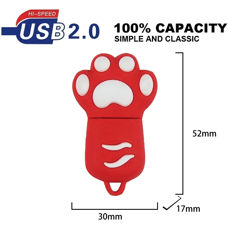 고양이 발 USB 플래시 드라이브, 핑크 만화 메모리 스틱, 무료 키 체인 펜 드라이브, 32GB, 16GB U 디스크, 8GB, 4GB, 64GB