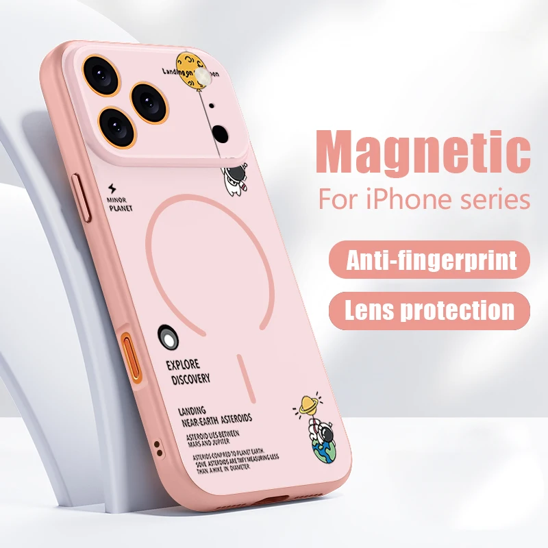 Hanging Astronaut Pattern Case For iPhone 17 Pro Max Magnetic For Magsafe Skin Feeling Cover For iPhone 16 18 Pro Max 15 14 13