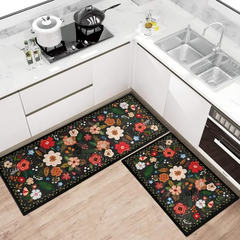

Boho Floral Kitchen Mat Modern Farmhouse Kitchen Rugs and Mats Anti-Fatigue Non Skid Washable Bohemian Kitchen Runner Carpet