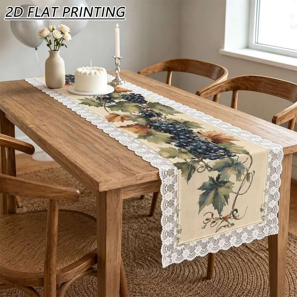 1pc Vintage Grape Pattern Tulle Lace Table Runner For Adults Banquet Kitchen Table Decor