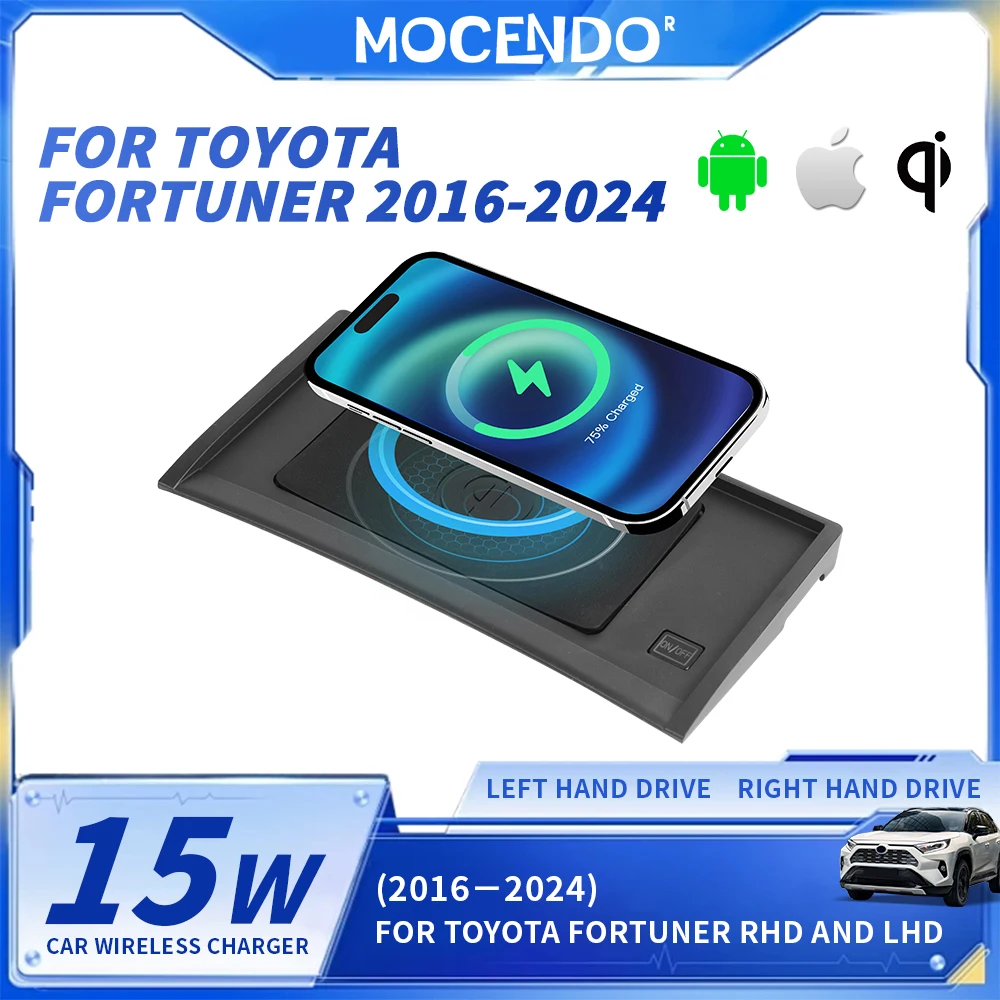 

Беспроводная зарядная панель QI 15 Вт для Toyota Fortuner, быстрое зарядное устройство-держатель для телефона, для моделей 2016-2024 годов