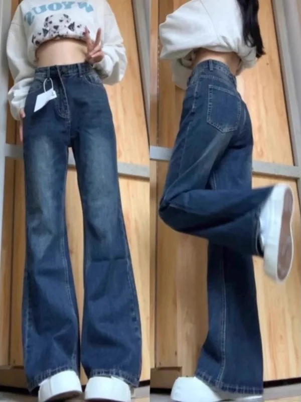 

Женские джинсы больших размеров в винтажном стиле, синие, на флисовой подкладке, широкие, с высокой талией, расклешенные, в американском уличном стиле, повседневные