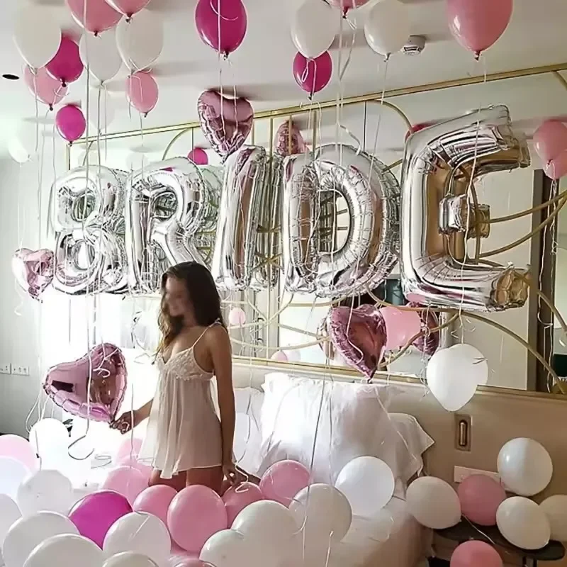 5pcs Bridal Shower Decorations Rose Gold, Bachelorette Party Decor with Bride To Be Letter Balloons Banner, Diamond Ring balloon