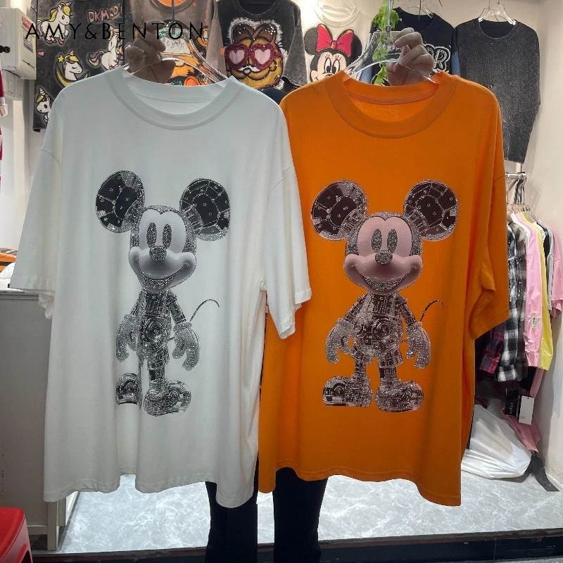 

Trendy Fashion Brand Oversized Short-sleeves T-shirt Summer Cartoon Letter Print Loose Slimming Top Round Neck Pullover Y2k Tees