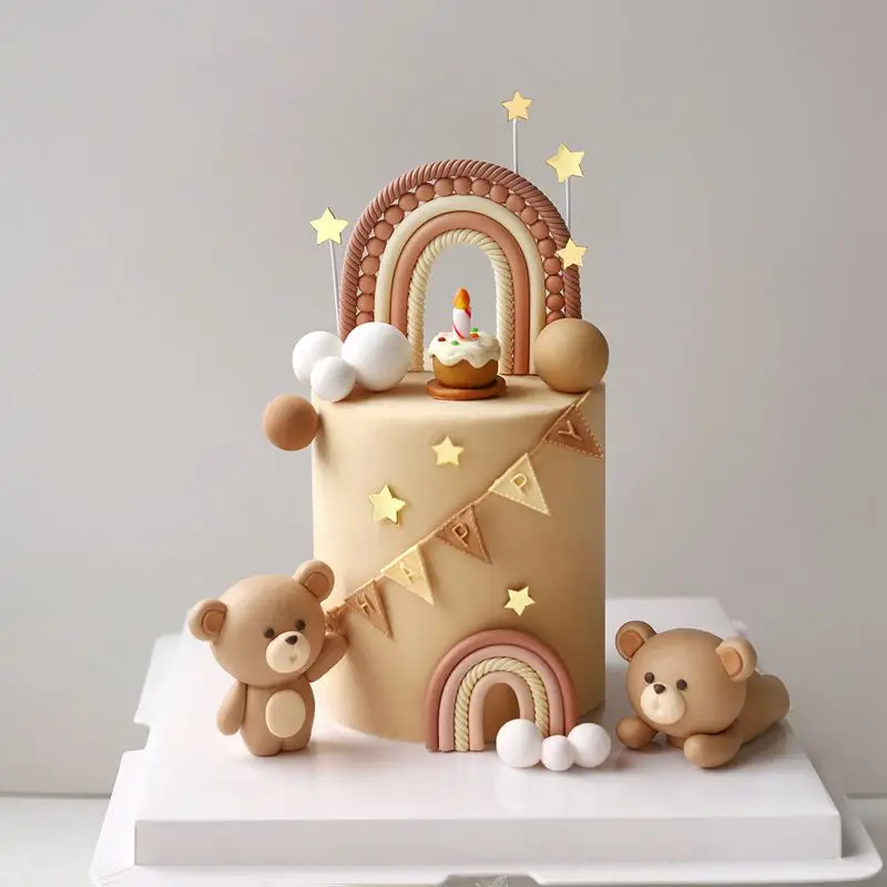 Soft Clay Cute Bear Cake Topper for Boy Girl Baby Shower Bear Theme Decoration Birthday Party Wedding Decoration Cake Decorating view 3