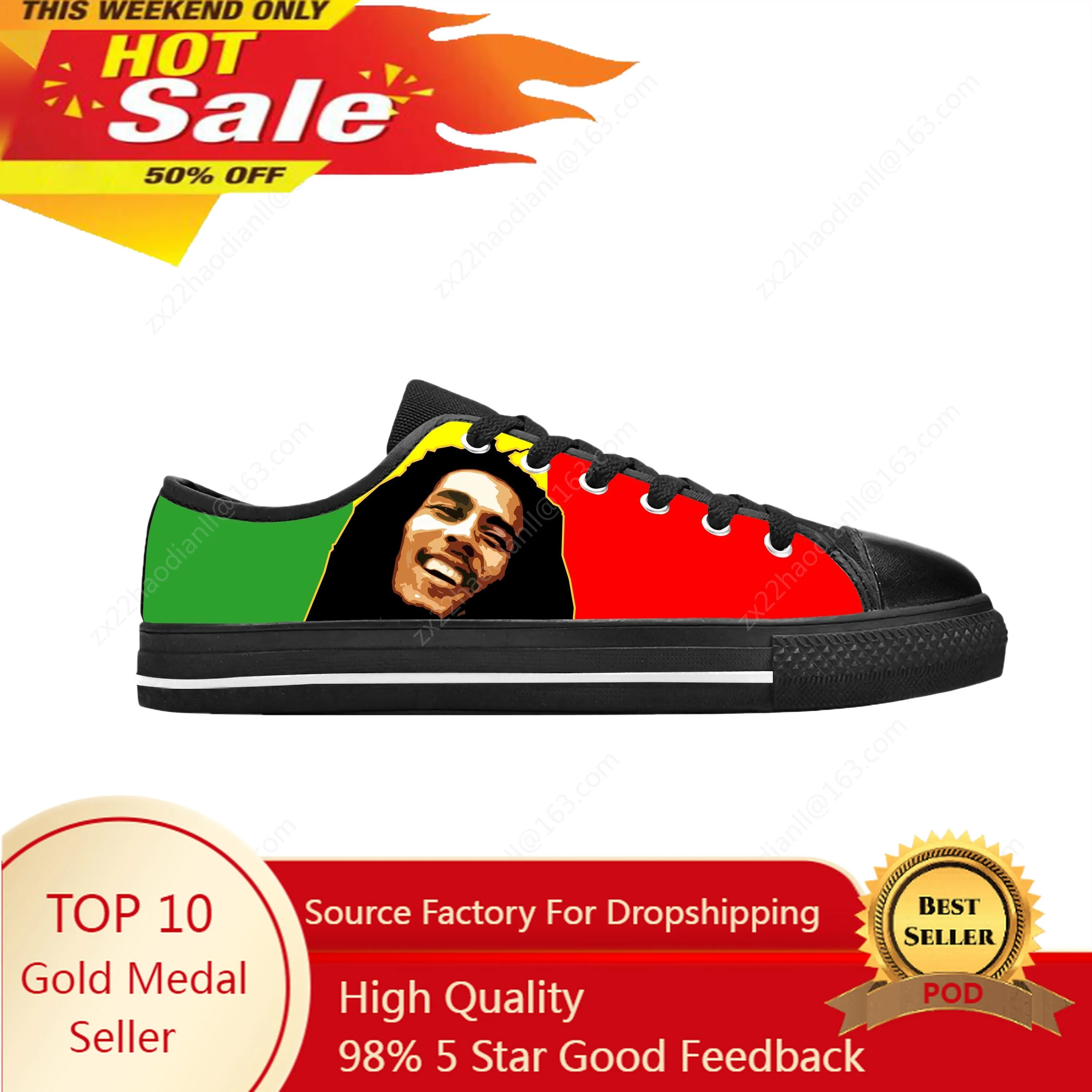 Legend Bob Marley Reggae Rasta Music Rock Fashion Casual Cloth Shoes Low Top Comfortable Breathable 3D Print Men Women Sneakers