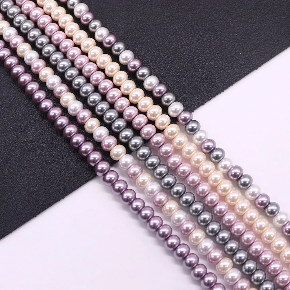 

6-Color Glass Imitation Pearl Abacus Bead 4x6mm Artificial Pearl Straight Hole Loose Bead 1Strand DIY Elegant Women's Jewelry