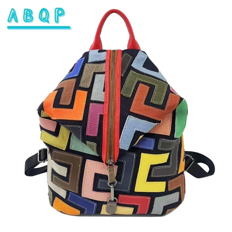 

Women's Backpack Luxury Brand Genuine Leather Fashion Women's Backpack Handmade Stitching Color Travel Backpack High Quality