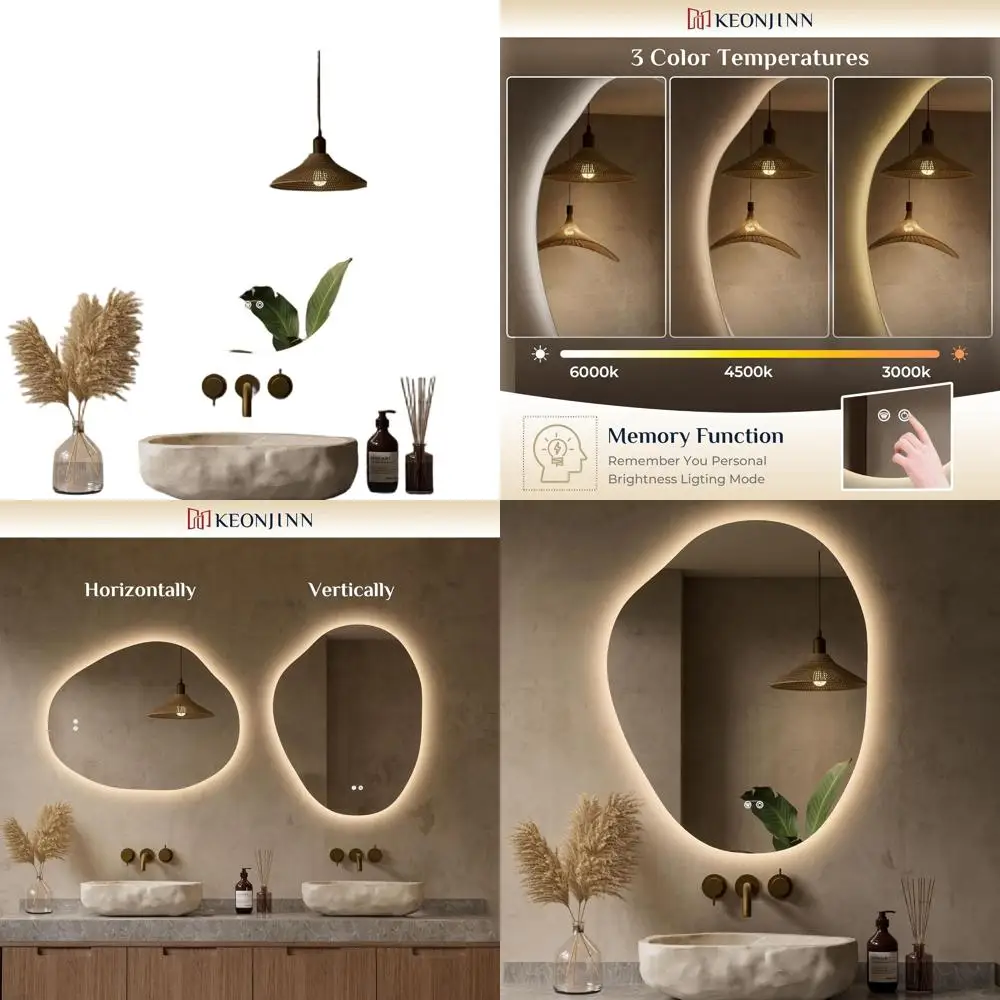 

24 x 30 Asymmetrical LED-Illuminated Bathroom Mirror with HD Tempered Glass and Step-Dimming Controls