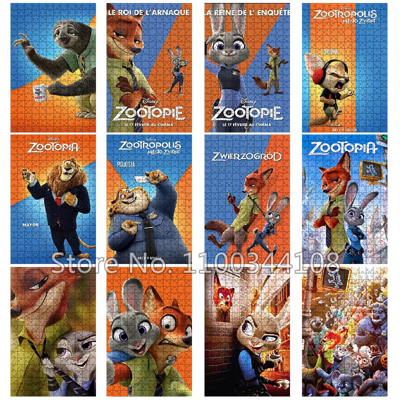 Walt Disney animacja Zootopia Puzzle 300/500/1000 sztuk puzzle zabawki dekompresyjne dla dorosłych gra inteligencyjna dla dzieci