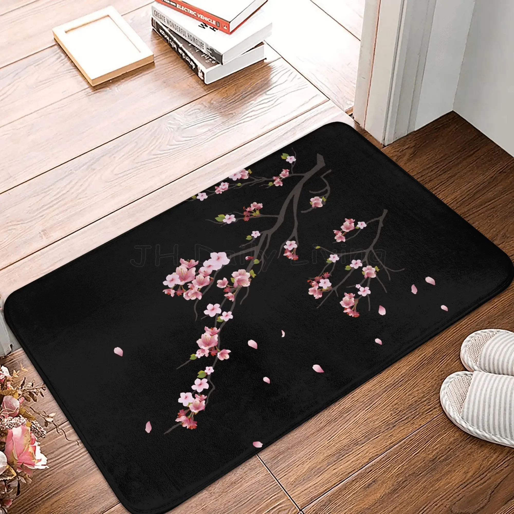 Japanese Cherry Blossom Pattern Entrance Door Mat Waterproof Kitchen Bathroom Carpet Rugs Sakura Floormat Home Indoor Decoration