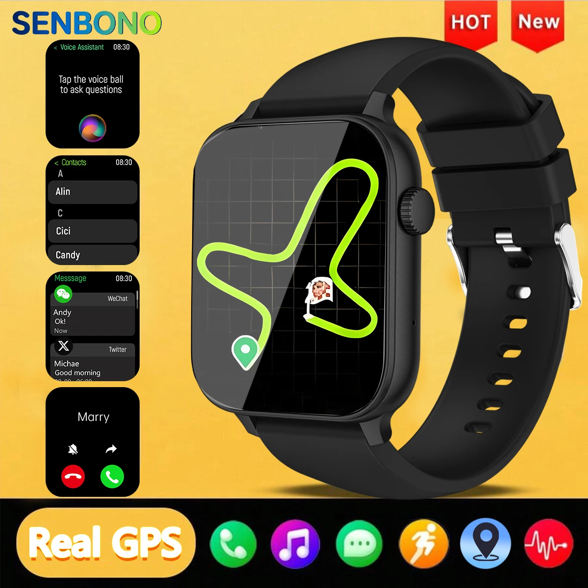 

SENBONO 2025 New Real GPS Smart Watch Bluetooth Call Multi-sport Modes Canera Control Fitness Tracker Smartwatch for Men Women