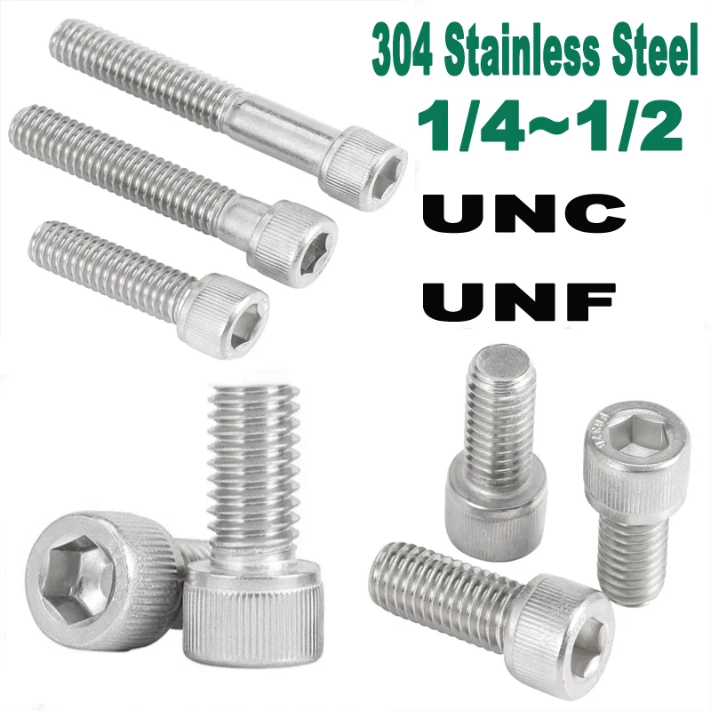 

UNC UNF 1/4-20 1/4-28 5/16-18 5/16-24 3/8-16 3/8-24 1/2-13 304 A2 Stainless Steel Hexagon Socket Head Cap Screw Allen Head Bolt