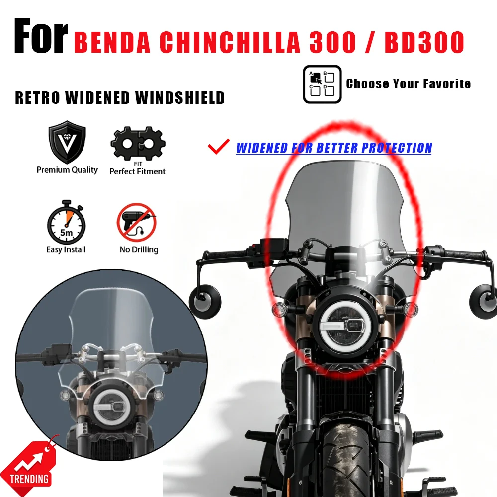 

For Benda Chinchilla 300 BD300 Motorcycle Windshield Windscreen Retro Widened Deflector Accesorios Moto Parabrisas
