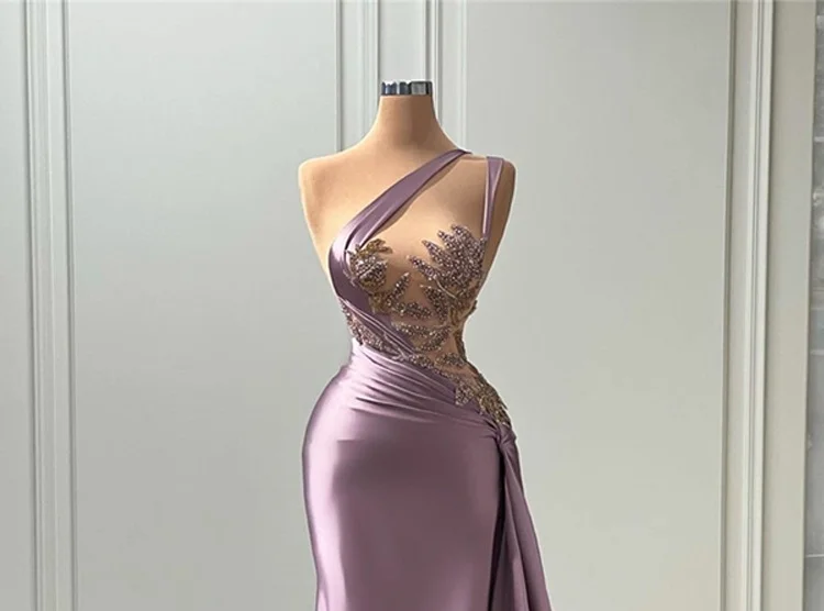 Purple Long Prom Dresses Luxury Mermaid Beaded One Shoulder Saudi Arabia Evening Party Gowns Special Occasions  Customized