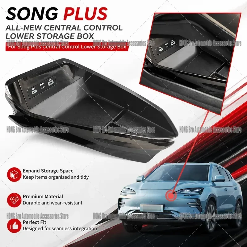 For BYD Song Plus 2023-2025 Center Console Storage Box Armrest Organizer Tray Interior Accessories Car Decor Supplies