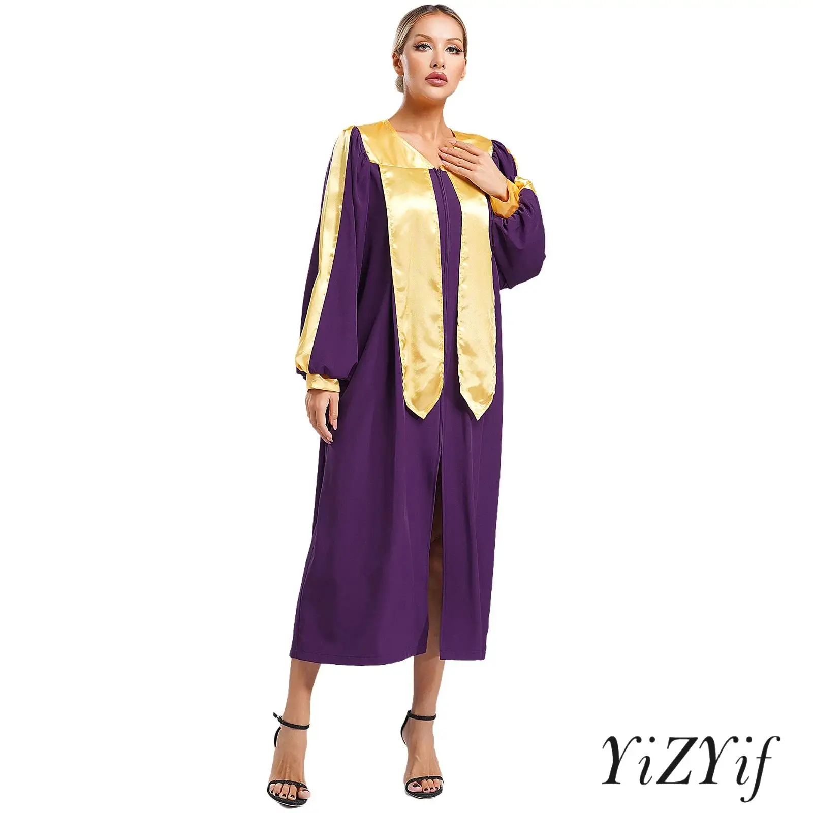 

Elegant Adult Choir Robe with Retro Cuff Sleeves Front Zipper Split Design for Church Choir Halloween Cosplay Performances