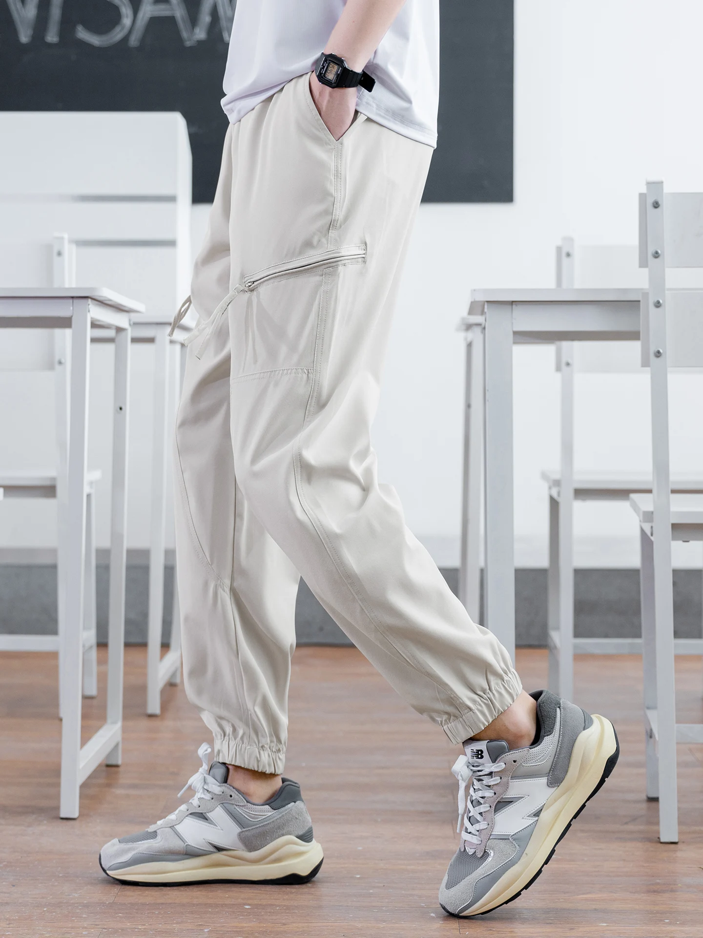 

Teenage Ice Silk Sports Pants Men's Summer Thin Qui Dry Casual Straight Leg Pants Cool High School Students Wear