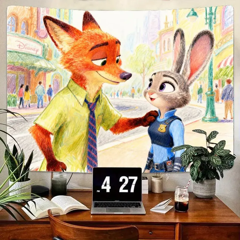 

1PC Disney Zootopia Nick & Judy Couple Tapestry Movie Art Polyester Wall Decor Living Room Bedroom Gift for Fans