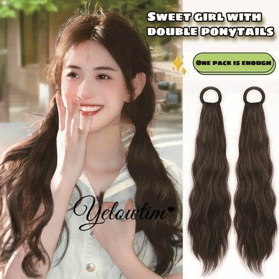 YELOWTIM 16inch Synthetic Long Curly Hair Band With Grab Clip Ponytail Wig Curly Hair False Ponytail Fluffy Hair Can Be Braided