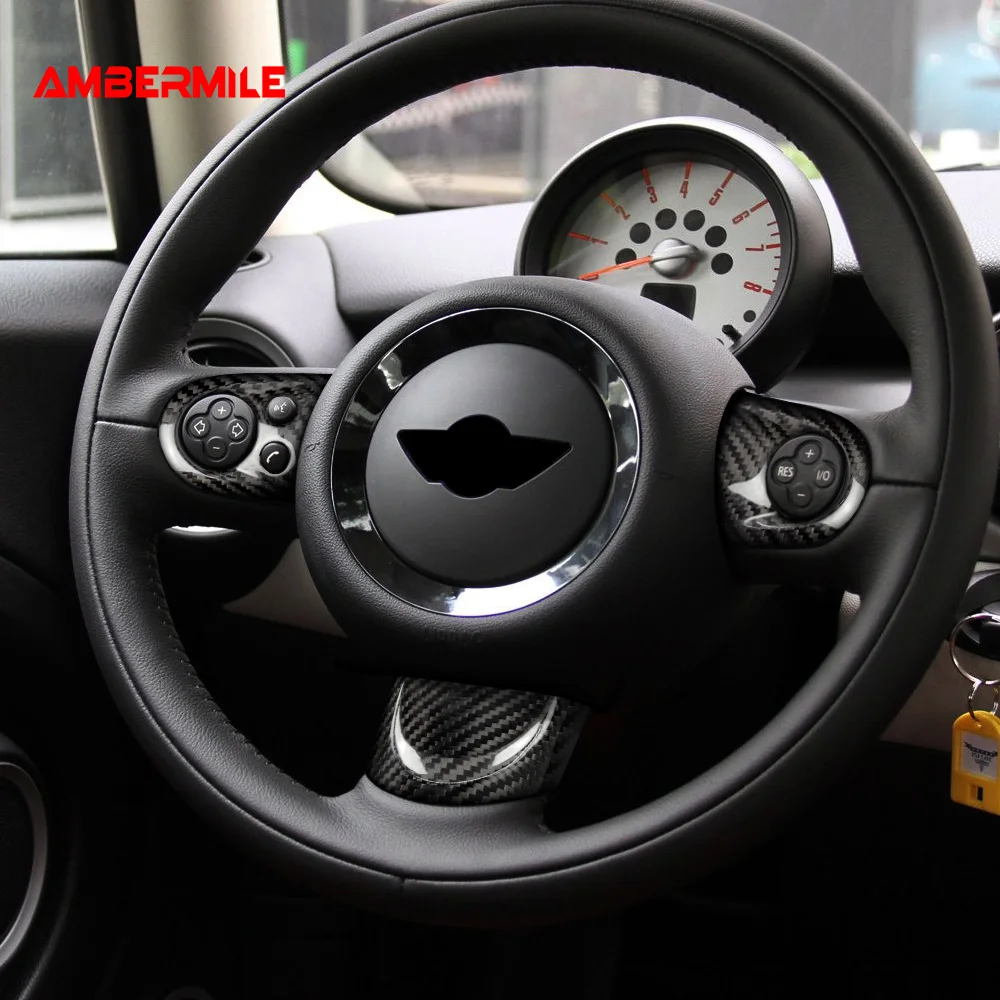 Real Carbon Fiber Steering Wheel Airbag Cover Car Interior for MINI COOPER F54 F55 F56 F57 F60 R55 R56 R57 R58 R60 R61 Sticker