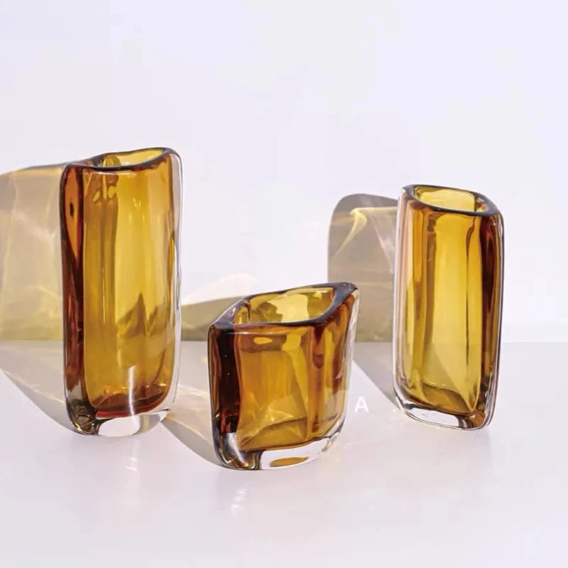 

For Amber Colour Glass Vase Hydroponics Flower Pots Desk Decoration Crafts Flowers Arrangement Floral Vases Room Aesthetic Decor