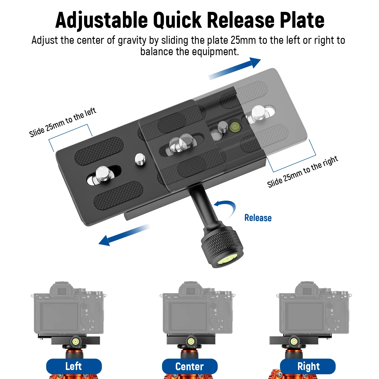 NEEWER Quick Release Plate with Clamp Set, 90mm QR Plate with Clamp Adapter, 3/8