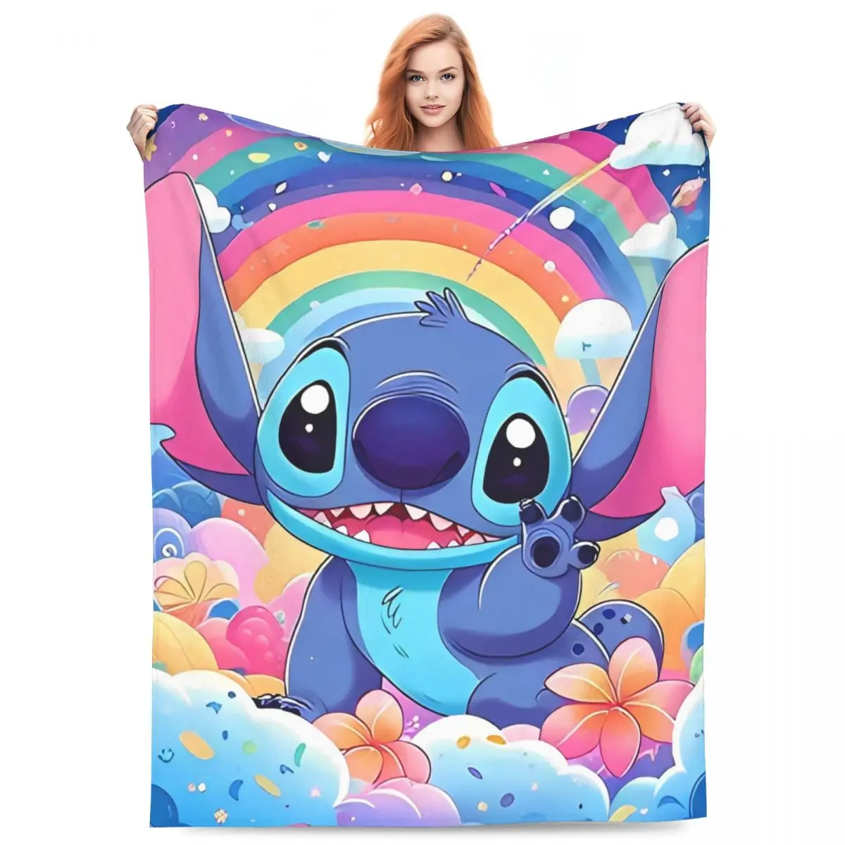 Stitch Angel Miniso Blanket Airplane Travel Office Flannel Throw Blanket For Couch Chair Super Soft Design Quality Bedspread